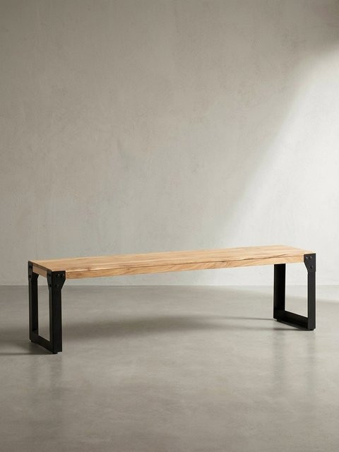 KADIMA DESIGN Esszimmerbank aus Massivholz Akazie und Metall im Industrial Style, Braun/Schwarz, B/T/H: 160 x 40 x 45 cm - Bild 1