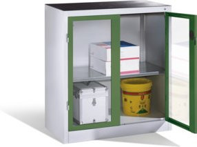 C+P Werkzeug-Beistellschrank mit Sichtfenster-Drehtüren und 1 Boden, Farbe Resedagrün und Lichtgrau, H: 100 cm, B: 93 cm, T: 50 cm - Bild 1