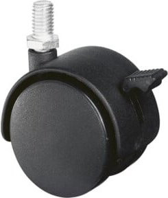 BS Kunststoffdoppelrolle mit Feststeller in Schwarz, Durchmesser 50 mm, Tragkraft 40 kg, mit Gewindestift M10 - Bild 1