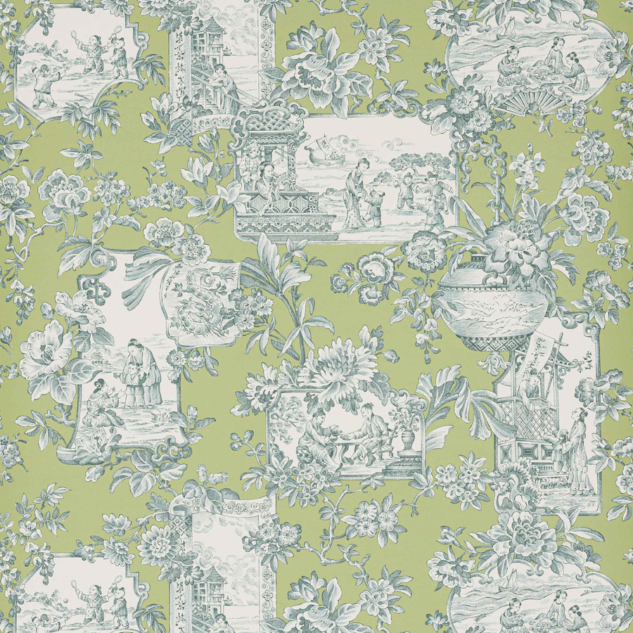 Manuel Canovas Tapete Sansha Prairie in Grün mit botanischem und floralem Design aus Vlies - Bild 1