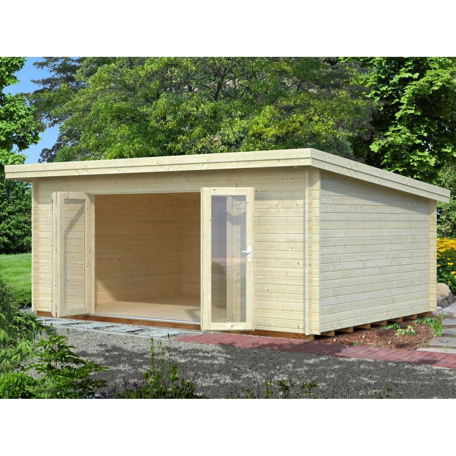 Palmako Lea Blockbohlenhaus aus Fichtenholz in Braun mit Pultdach B/H/T: 530 x 249 x 380 cm - Bild 2