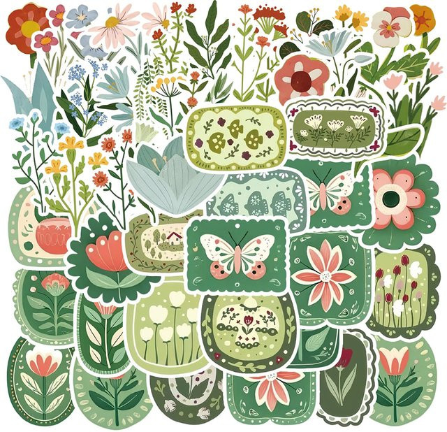 Rspctou Vintage Blumen Pflanzen Aufkleber, transparente und wasserfeste Cartoon-Graffiti-Sticker in Multicolour zur Dekoration von Handy, Gitarre oder Gepäck - Bild 1