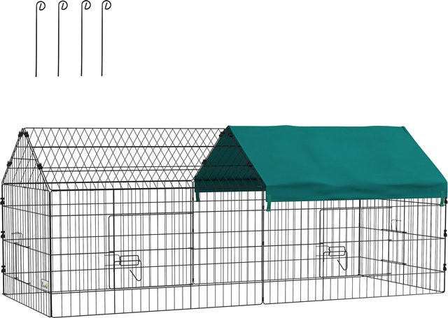 Aosom PawHut Hühnerstall aus Stahl mit Freilaufgehege und 4 Türen, wetterfestes Hühnerhaus für Hühner, Kaninchen oder Chinchillas, Grün, B/T/H: 185 x 75 x 75 cm - Bild 1