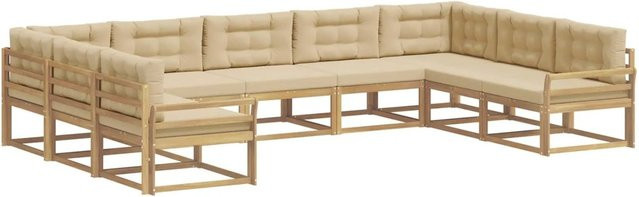 vidaXL Outdoor-Sofagarnitur in U-Form aus Akazienholz mit Kissen in Weiß und Beige - Bild 1