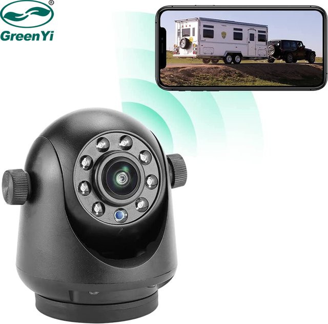 Greenyi Drahtlose Rückfahrkamera mit WiFi und Nachtsicht, Magnetische Anhänger-Kupplung, Wiederaufladbar, Schwarz - Bild 1