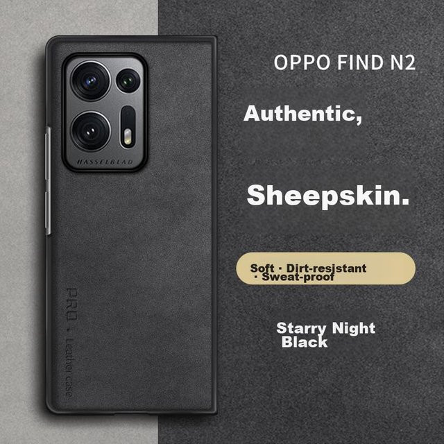 Shangsu Stoßfeste Lederhülle für OPPO Find N2 in Schwarz und Grau - Bild 1