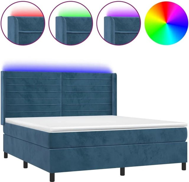 vidaXL Boxspringbett mit Matratze in Dunkelblau aus Samt mit LED-Unterbettbeleuchtung und USB-Anschluss, B/T/H: 160 x 200 x 128 cm - Bild 1