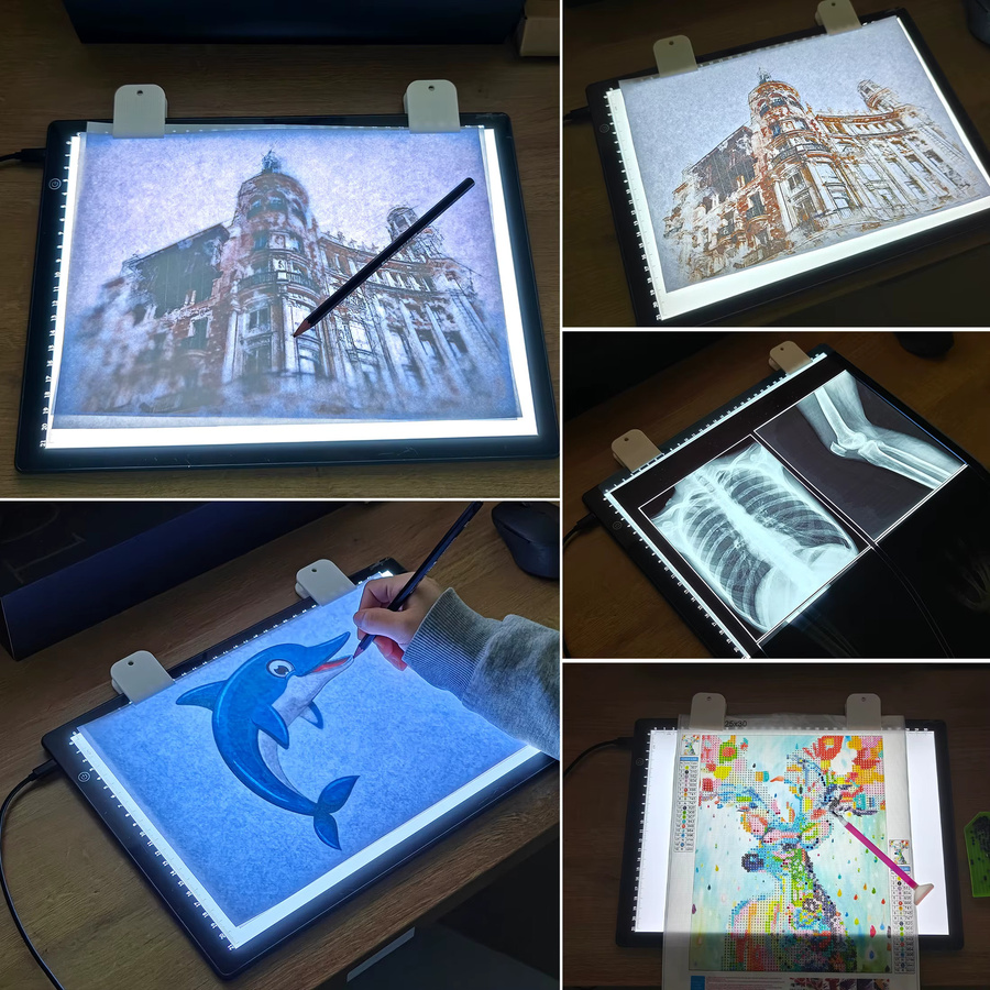 Kobaiban A4 Lichtbox Schwarz – Tragbares Dimmbares Lichtpad zum Zeichnen mit 4 Clips und USB-C Anschluss - Bild 6