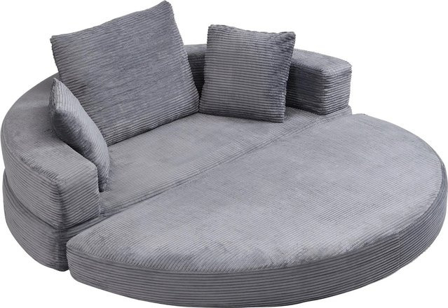 Merax Modular Schlafsofa in L-Form mit Cord-Bezug in Grau, B/T/H: 173 x 176 x 60 cm - Bild 1