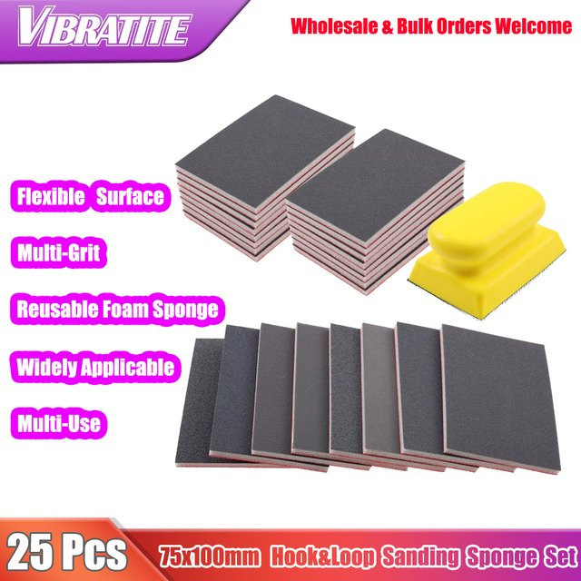 Vibratite 25-teiliges Schleifschwamm-Set in Rot, Körnung 180–3000, B/B/H: 10,0 x 7,5 x 0,75 cm, für Metall, Holz und Trockenbau - Bild 1