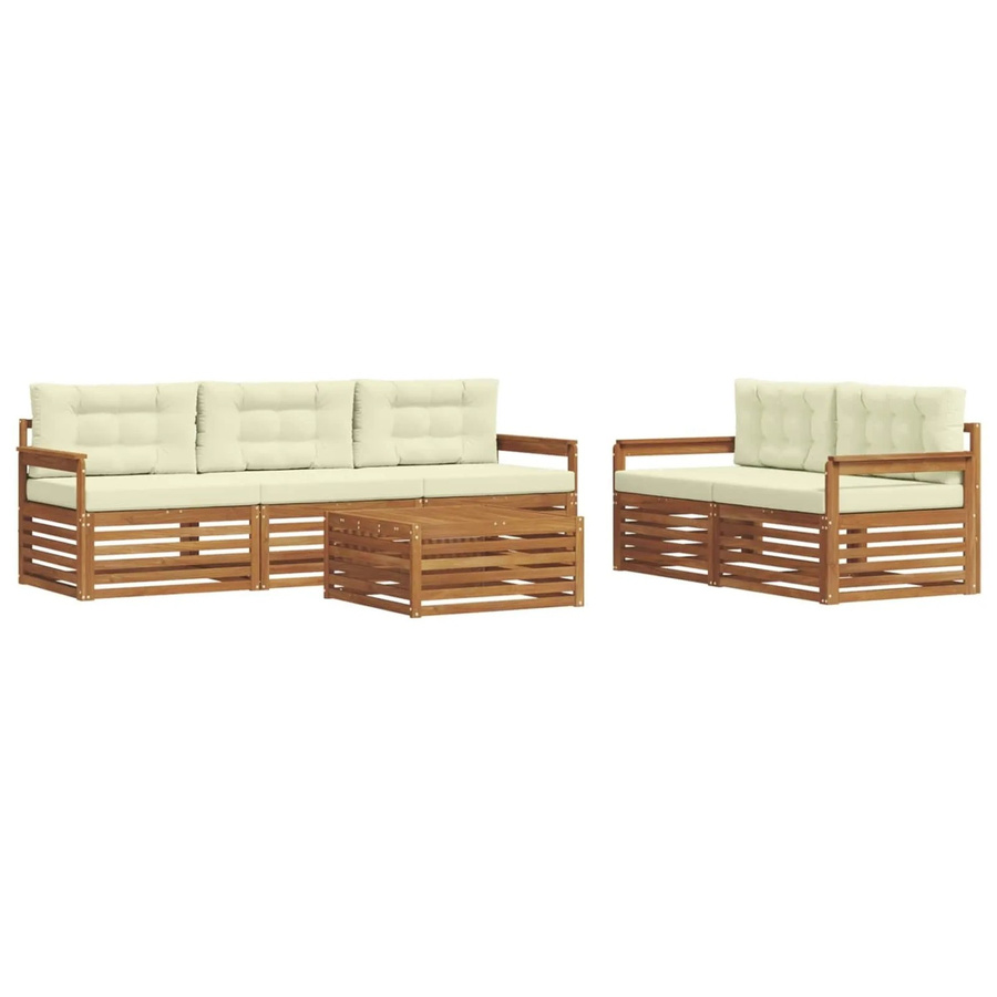 vidaXL Outdoor-Sofagarnitur aus Akazienholz mit Kissen, 6-teilig, Natur und Creme - Bild 2