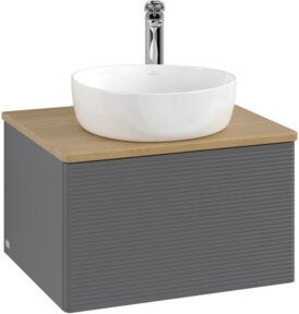 V&B Waschtischunterschrank Antao mit Frontstruktur in Eiche Honig Braun, B/T/H: 60 x 36 x 50 cm - Bild 1