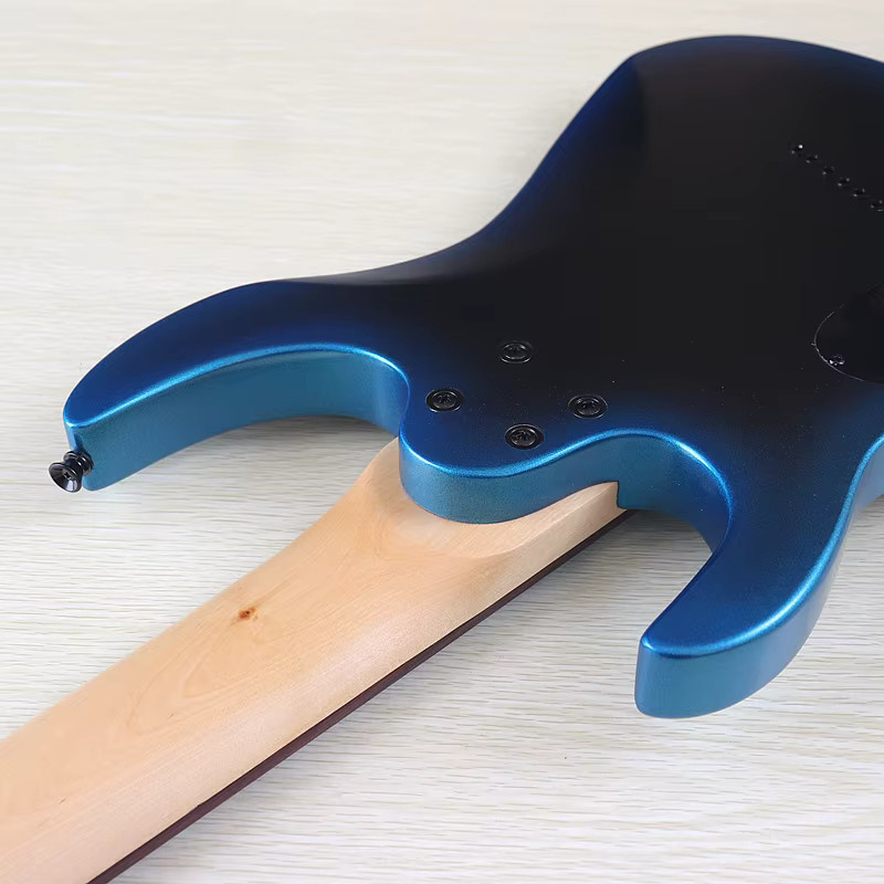 Inspireguitar 8-saitige E-Gitarre mit Fanned-Fret-Design und runden Bünden in Blau-Schwarz matt, Skalenlänge: 686 mm - Bild 4