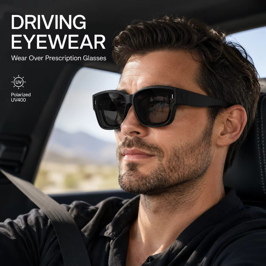 AWGSEE Fitover-Sonnenbrille, Vollrand, Square, Kunststoff, black - Bild 3