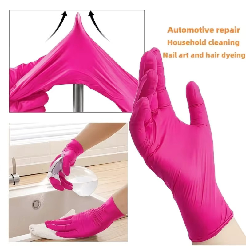 YUMARCH Einweg Nitrilhandschuhe Latexfrei in Pink und Rot für Haushalt, Garten und Kosmetik - Bild 3