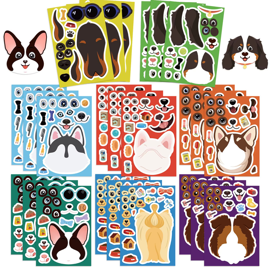 8 oder 16 Stück Cartoon Hund Aufkleber mit lustigen Gesichtern in Multicolour für Scrapbooking, Karten und Dekoration - Bild 2