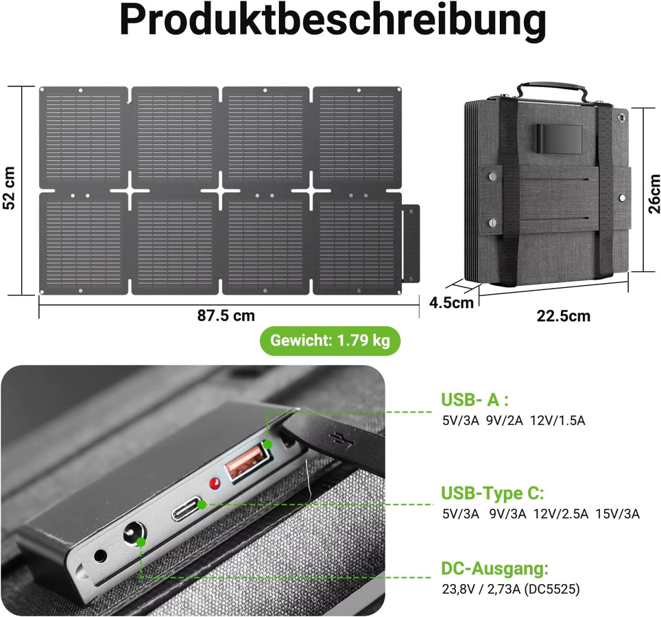 LIONSHEE 60W Mini Solarpanel Tragbares Solarladegerät mit USB-C und IP67 Wasserdichtigkeit für Powerstations und Powerbanks - Bild 2