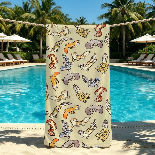 Saugfähiges Gecko Tierhandtuch von JMG Household Supplies in Multicolour, schnelltrocknendes Strandtuch für Camping und Sommer, B/H: 70 x 140 cm - Bild 1