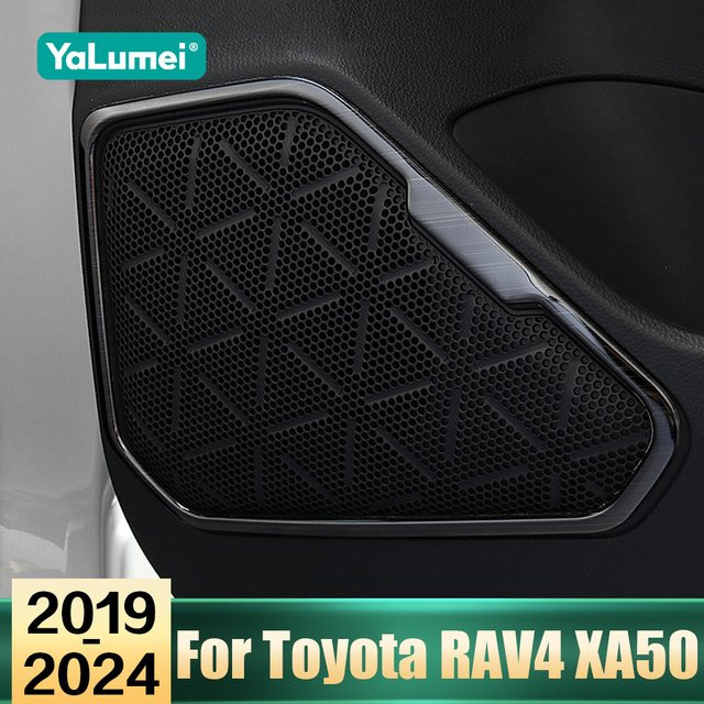 YaLumei Edelstahl Auto Tür Lautsprecher Abdeckung Aufkleber Trim Streifen für Toyota RAV4 XA50 Hybrid 2019-2024 in Silber - Bild 1