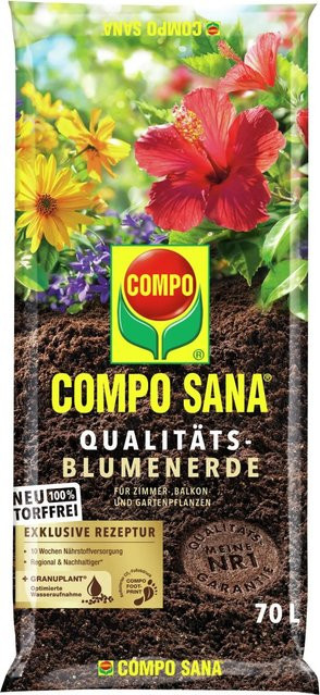 Compo Sana Torffreie Qualitäts-Blumenerde mit Bimsstein für Zimmerpflanzen, Balkonpflanzen und Gartenpflanzen - Bild 1