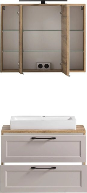 Held Möbel Waschtisch-Set Padua 2-tlg. in Kaschmir-Wotaneiche mit Aufsatzbecken und Spiegelschrank, Breite: 80 cm - Bild 1