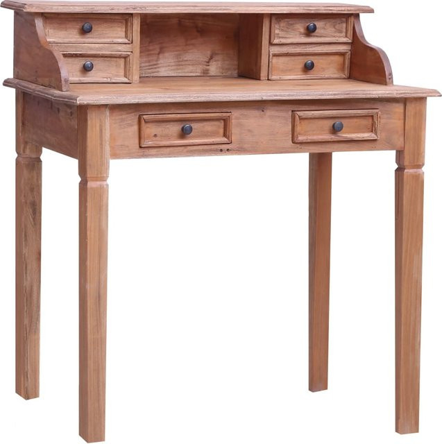 Yiwydaa Sekretär Schreibtisch aus Teak Massivholz mit Schubladenelement in Braun, B/T/H: 90 x 50 x 101 cm - Bild 1