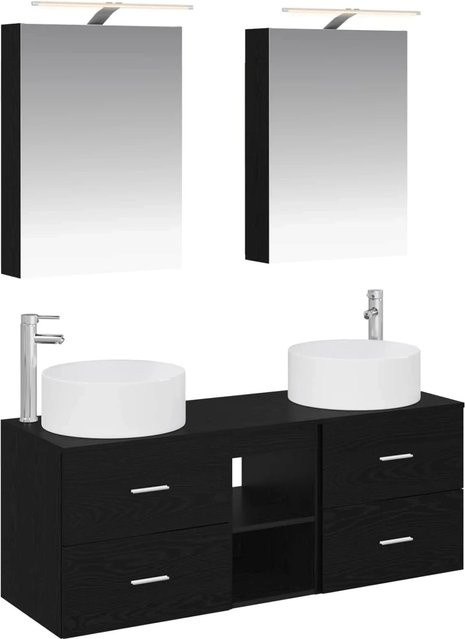 vidaXL Badezimmermöbel-Set 5-teilig in Schwarzer Eiche mit Glas und LED-Beleuchtung - Bild 1