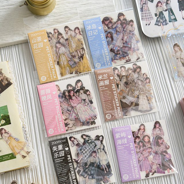 Journamm 30er Paket Ästhetische PET Aufkleber für Mädchen Mode Thema DIY Scrapbooking und Collage in Multicolour - Bild 1