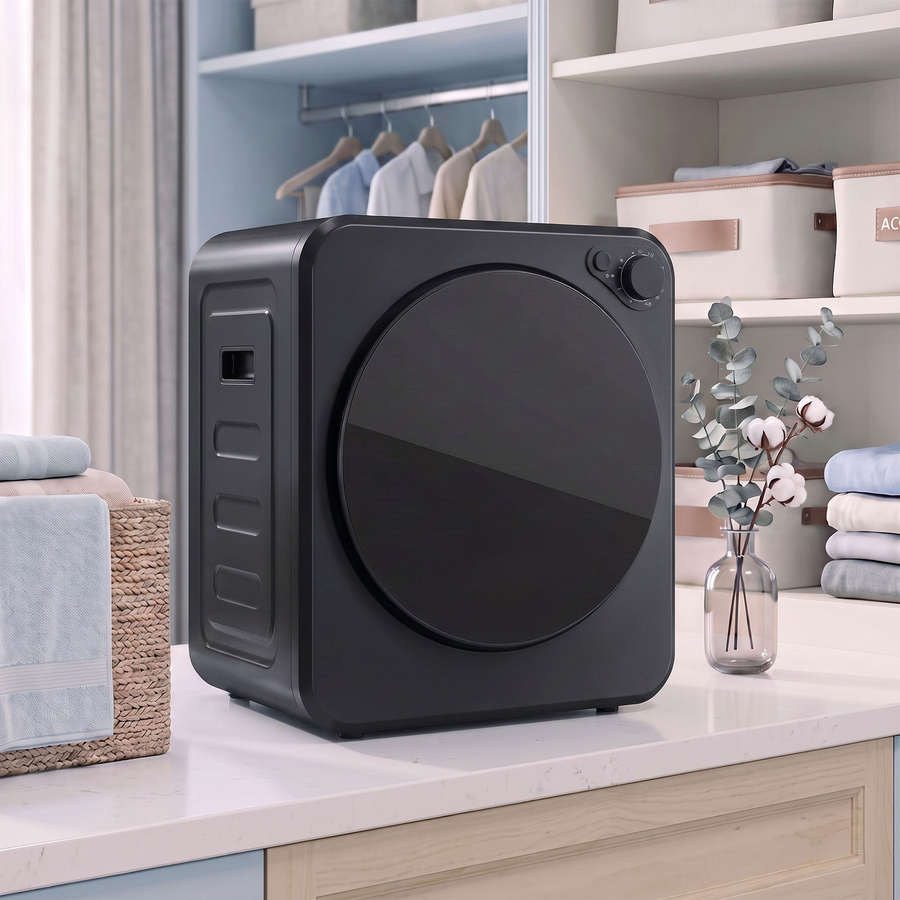 HOMCOM Mini Wäschetrockner Schwarz mit 4 kg Kapazität, 5 Programmen und Edelstahltrommel, freistehend oder wandmontierbar - Bild 2