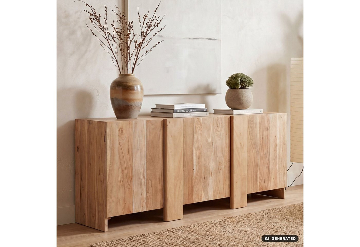 Finebuy Sideboard FB119495 aus Akazienholz Massivholz, Anrichte mit 3 Türen und 6 Fächern, Braun, Breite: 165 cm - Bild 1