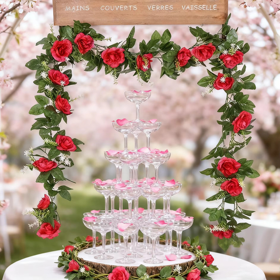 ZQCY Künstliche Rosen-Rebe aus Seide und Rattan als hängende Blumengirlande für romantische Dekorationen bei Hochzeiten oder zum Valentinstag - Bild 2