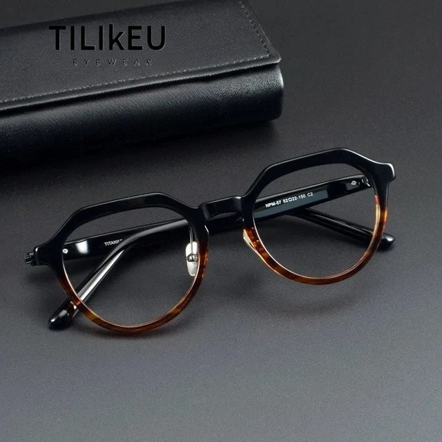 TILIKEU Korrektionsbrille, Hexagonal, Vollrand, Acetat-Titan, Braun, Herren - Bild 1