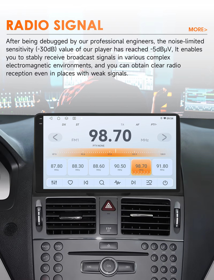 Hizpo 8-Kern Autoradio für Mercedes Benz C-Klasse W204 S204 2007–2010 mit GPS, 4G und Wireless CarPlay in Schwarz - Bild 2