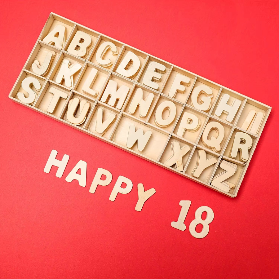 156 Stück Holzbuchstaben zum Basteln und Bemalen mit Gittertablett in Beige und Weiß - Bild 3