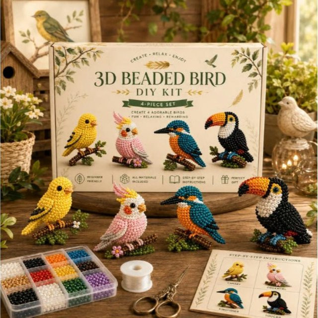 Tier 3D Perlen Bastelset, 4-teiliges Set, Tiere, Bunt / Mehrfarbig - Bild 1