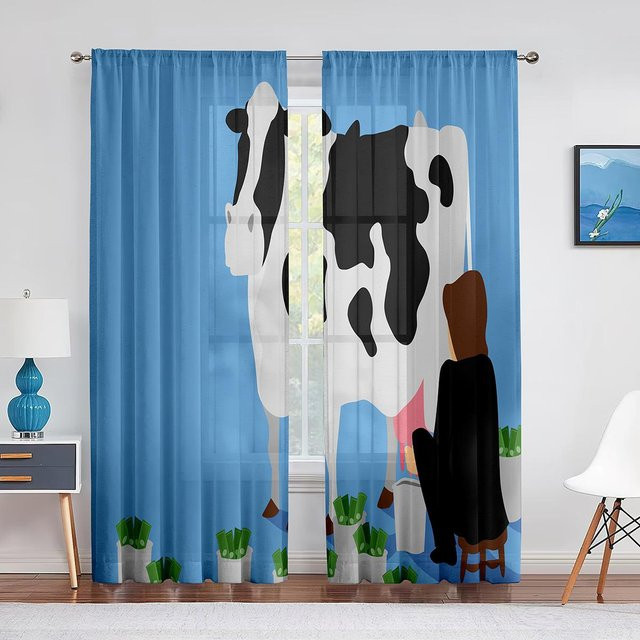 Super Six Milchkuh Transparenter Voile-Vorhang für Kinderzimmer mit Blumenmuster und Ösen, Breite: 100 cm, Höhe: 250 cm - Bild 1