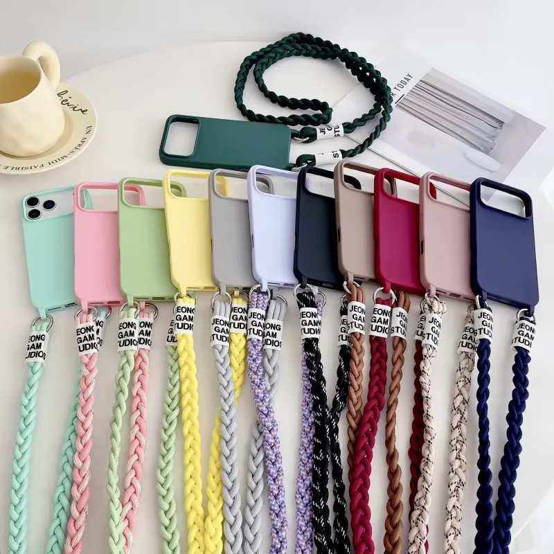 Candy Lanyard Schutzhülle mit geflochtener Umhängekordel für iPhone 11 bis iPhone 16 Pro Max, stoßfeste weiche Handyhülle - Bild 4
