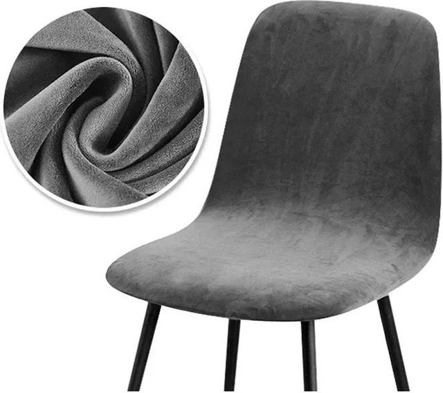 Yiran Furniture Stuhlhusse aus weichem Samt in Grau, einfarbige Barhockerbezüge und Bankabdeckung in kurzer Größe - Bild 1