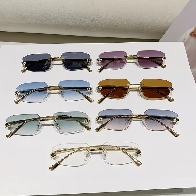 GLTRENDY Sonnenbrille, randlos, rechteckig, Metall, Damen, Braun - Bild 5
