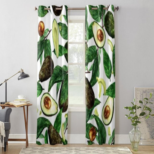 Super Six Fenstervorhang mit Aquarell-Avocado-Muster in Grau, semi-transparent, B: 135 cm, H: 60 cm - Bild 1