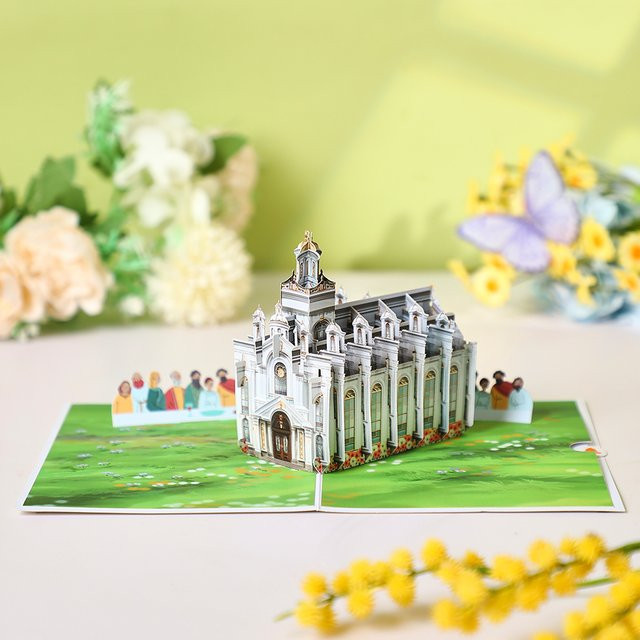 Opjoys 3D-Pop-Up-Karte mit weißer Kirche aus Papier für Geburtstage und Jubiläen - Bild 1