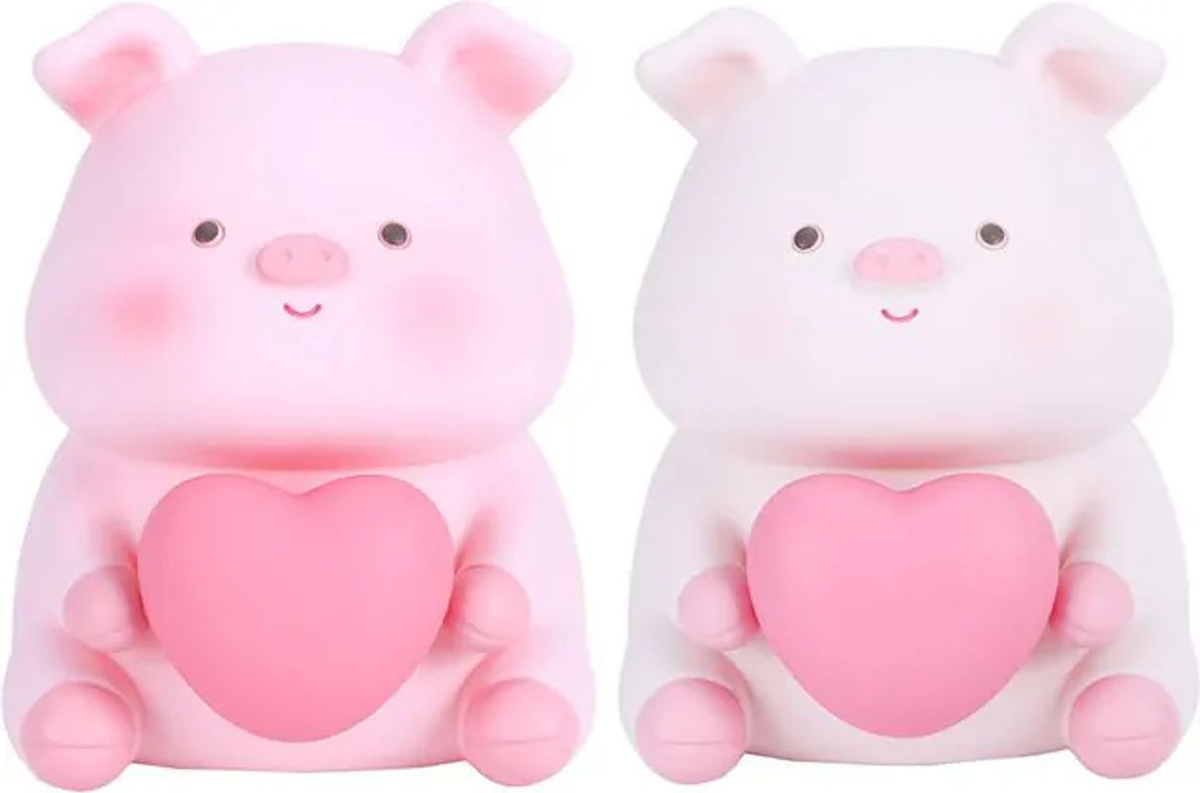 OutsideWorld Cartoon Sparschwein aus Glas und Kunstharz mit Nachtlicht in Rosa für Kinder und zur Heimdekoration - Bild 1