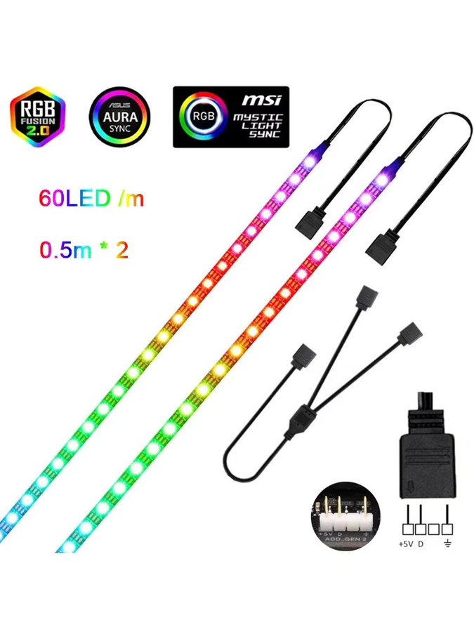 MJJC WS2812B Adressierbare RGBIC LED-Streifen für PC-Gehäuse, 5V 3-Pin ARGB, Multicolour - Bild 1