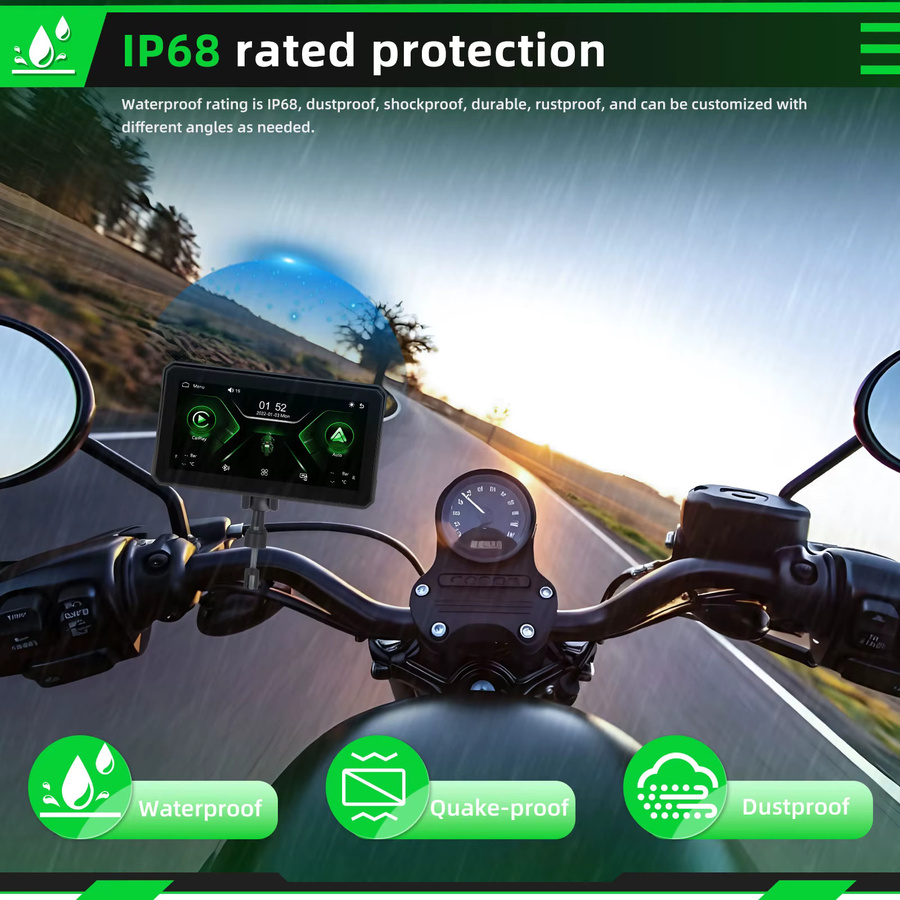 Podofo Carplay Motorrad-Monitor mit Android Auto und Airplay, IP68 wasserdicht, Farbe: Schwarz - Bild 4