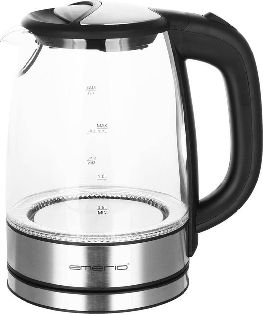 Emerio Glas-Wasserkocher in Schwarz und Transparent mit 1,7 l Fassungsvermögen und Kalkfilter - Bild 1