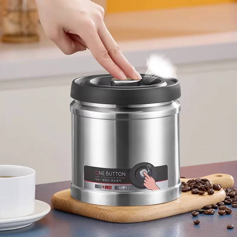 CHANSUNRUN Vakuumversiegelter Vorratsbehälter aus Edelstahl und Glas in Silber, luftdichter Behälter für Kaffeebohnen und Lebensmittel, 0,75 l - Bild 3