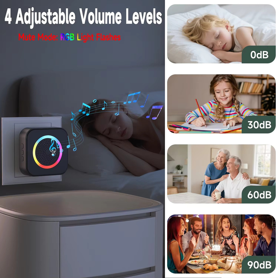 LUNZO Kabellose Türklingel mit farbigem Licht, IP44 wasserdicht, schwarz - Bild 5
