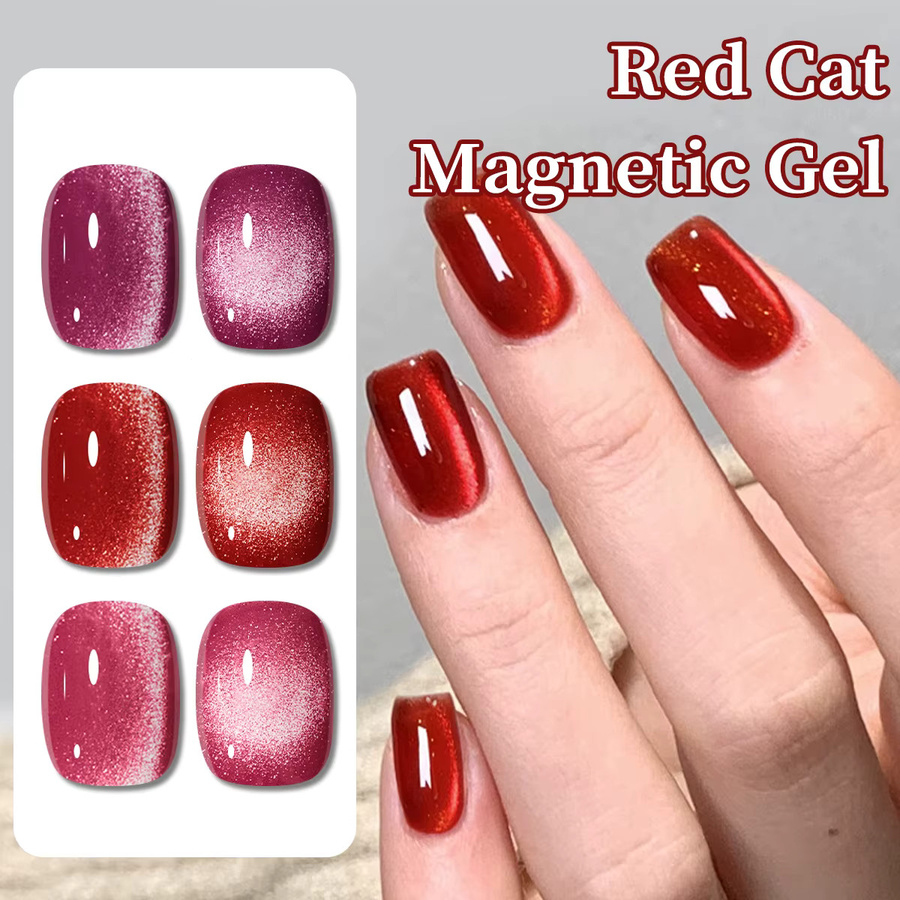 Groillim Katzenaugen-Gel-Nagellack, Neujahrs-Rot, Schimmernd, 7 ml - Bild 4