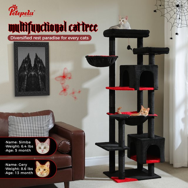 PAWZ Road Kratzbaum für Hauskatzen mit großer Hängematte in Schwarz - Bild 1