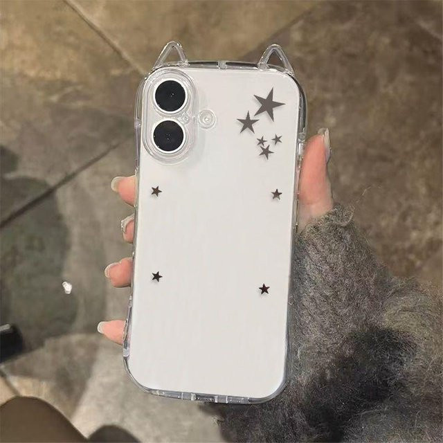 Transparente Silikon Handyhülle mit Katzenohren und Sternen für Apple iPhone 17 Pro Max, 16, 15, 14, 13, 12, 11 und 17 Air, stoßfest und hochklar - Bild 1